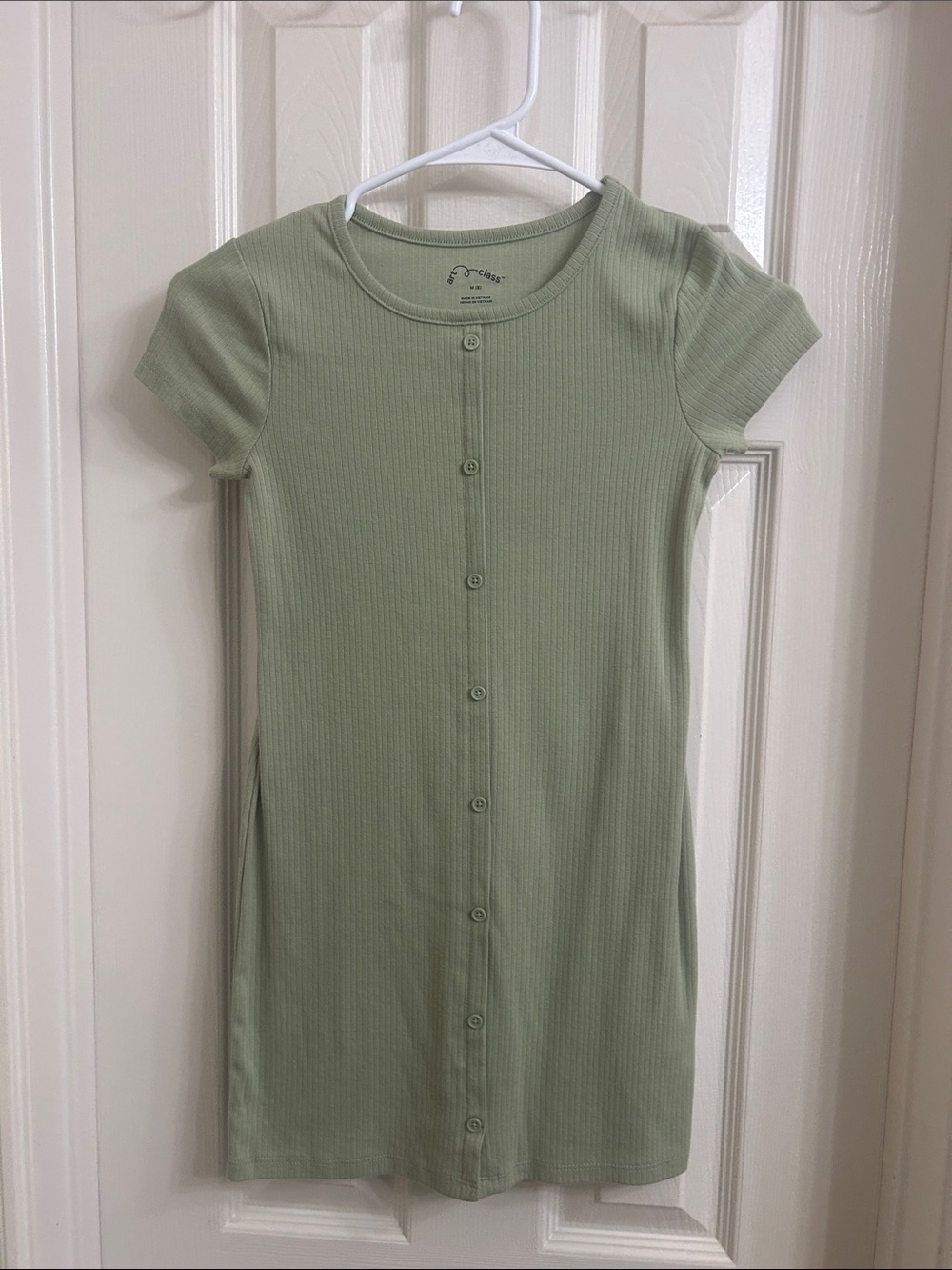 art class Sage Green Ribbed Button-Up Top